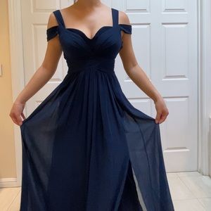 Navy blue long prom dress from Lulu’s